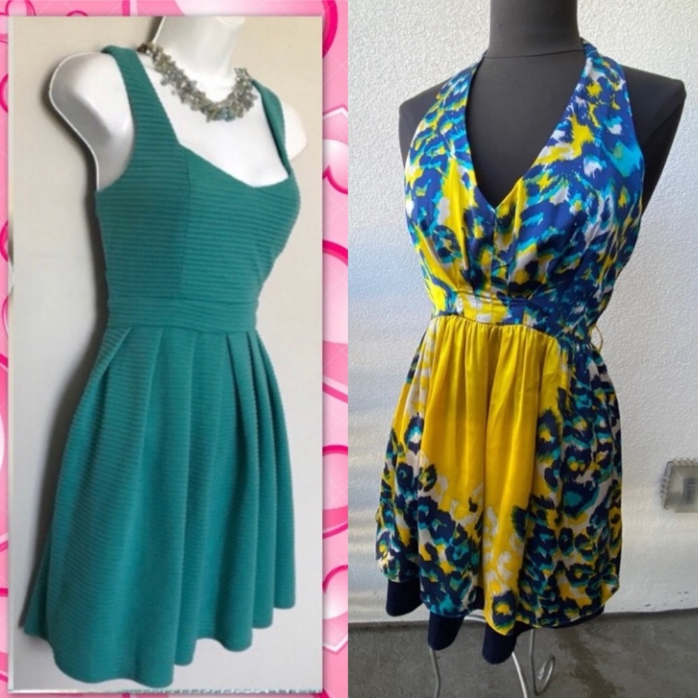 2 Dresses, 1 Teal 1 Yellow/Blue
